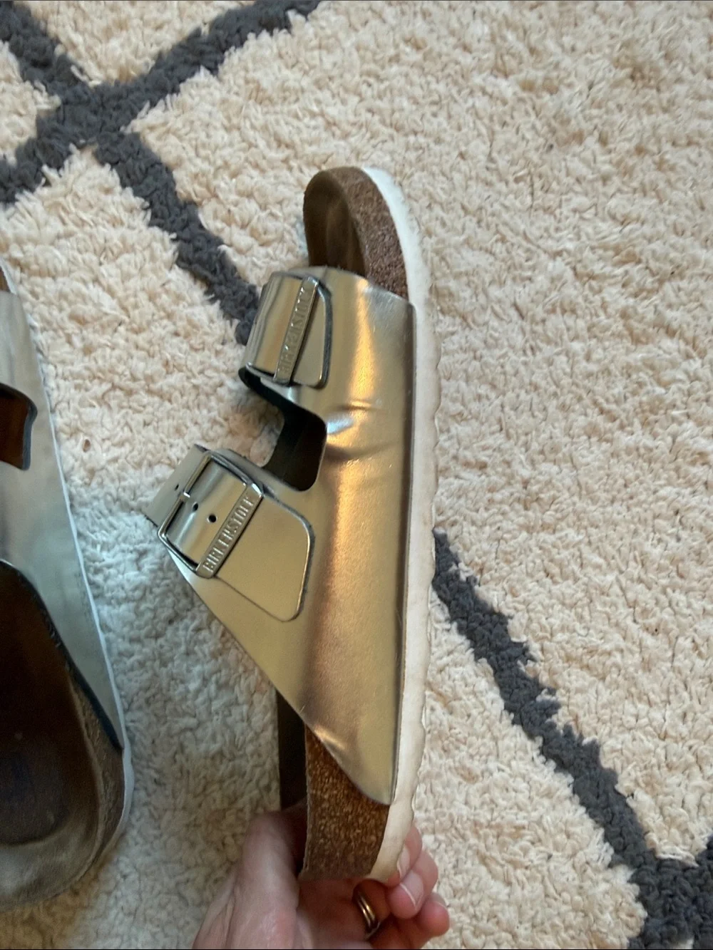 Birkenstock Silver Two-Strap Arizona Sandals